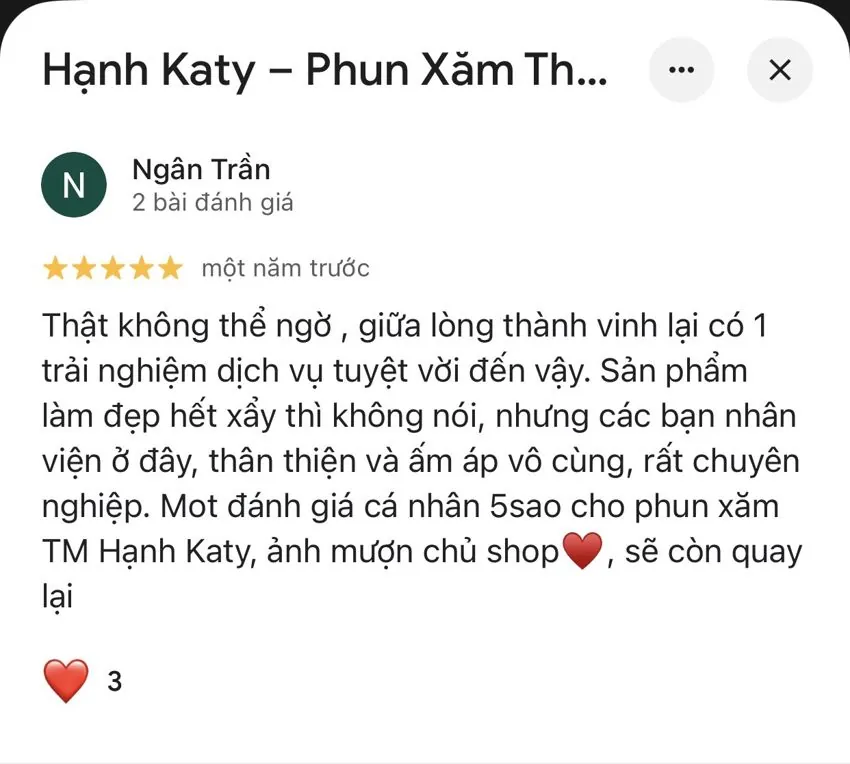 Ảnh chụp đánh giá Google của Ngân Trần